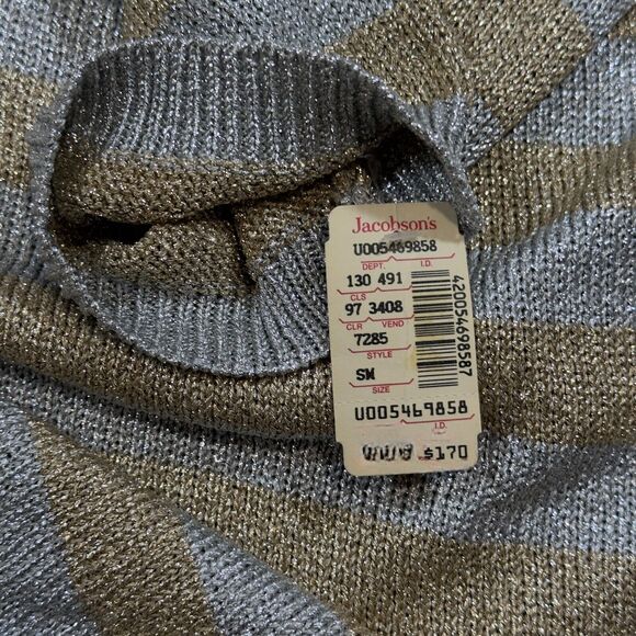 Perry Ellis Sweater Woman Small Gray Brown Stripe Crew Neck Long Sleeve Pullover - Picture 6 of 8